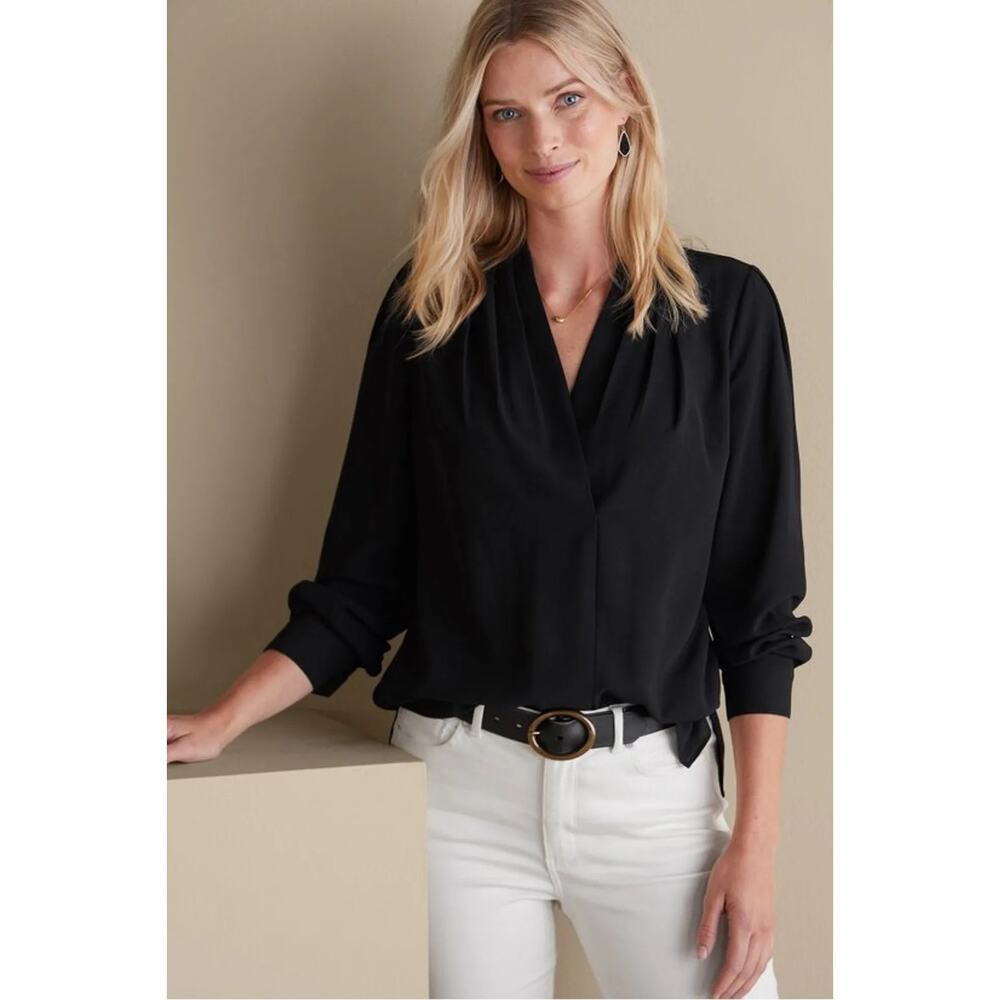 Soft Surroundings Akira Blouse Black Womens 2X NEW NWT Long Sleeve Draped